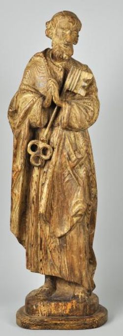 HL PETRUS mit Schlüssel, Holzfigur vollrund geschnitzt, H 66cm