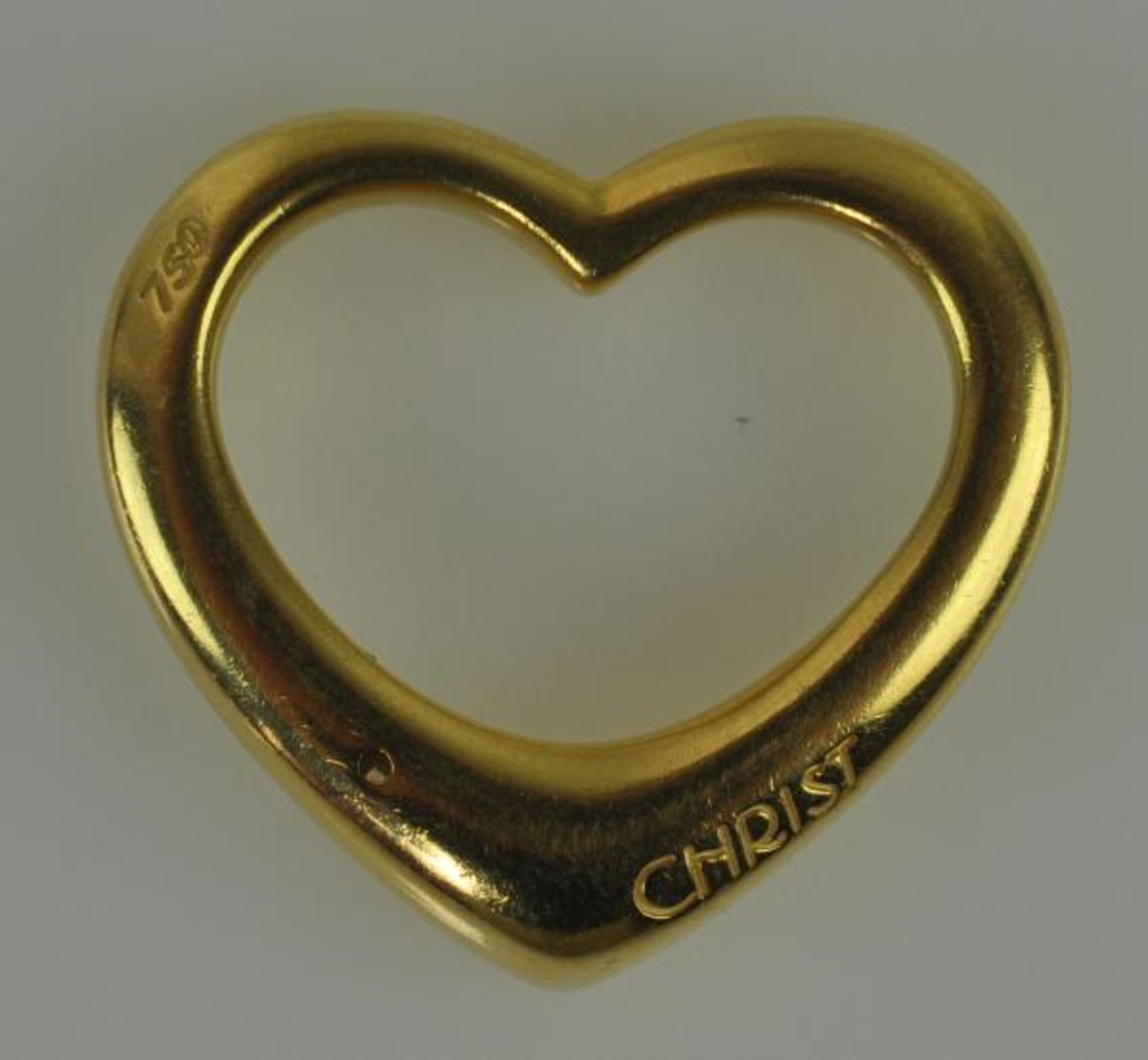 HERZANHÄNGER großes Herz, besetzt mit einem Brillant, Gelbgold 18ct, signiert "Christ", 7,8g, - Bild 2 aus 2