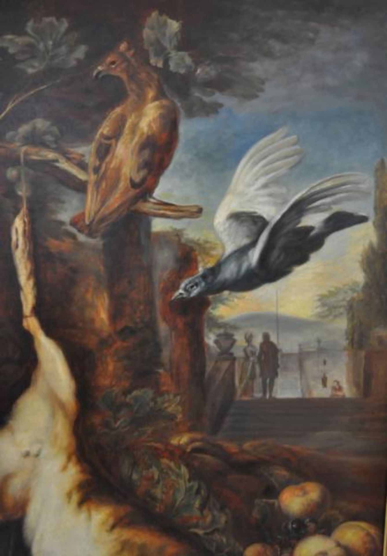 STILLLEBENMALER (19./20.Jh.) "Jagdstillleben", mit totem Hasen u. Vögeln, im Hintergrund Treppe - Bild 3 aus 4