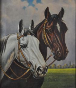 VOBORIL Karel (1893 Vodslivy - 1941 Sobeslav) "Pferdeportrait", zwei aufgetrenste Pferdeköpfe, einer