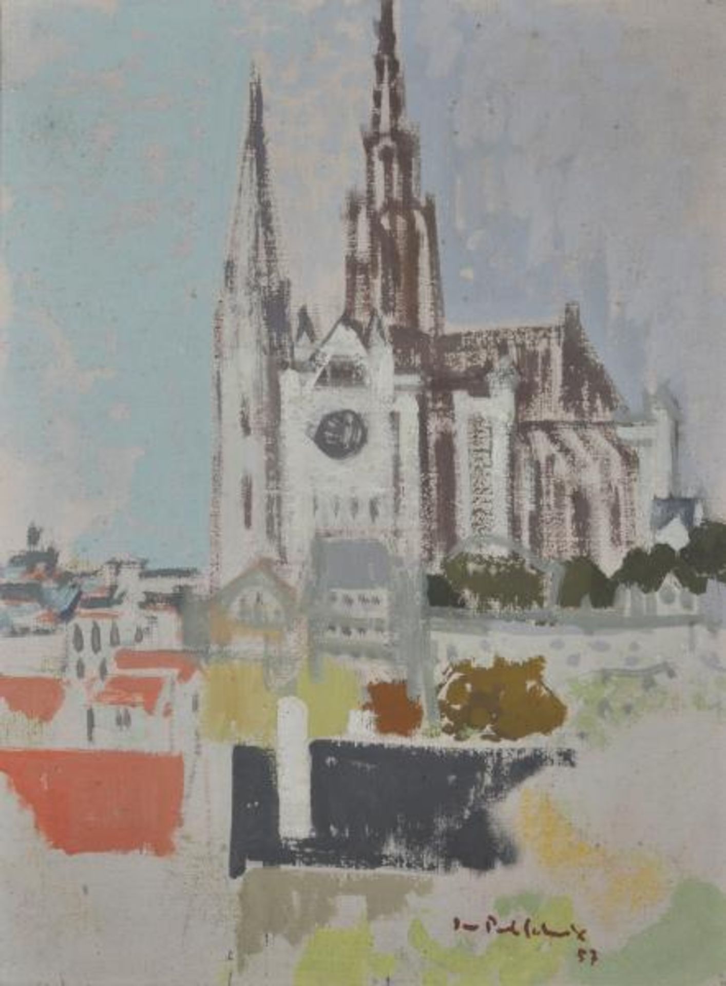 SCHMITZ Jean-Paul(1899 Wesseling - 1970 Singen) "Chartres", Ansicht der Kathedrale von Chartres