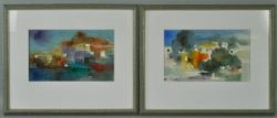 MATYSIAK Walter (1915 Schweidnitz - 1985 Konstanz) "Ibiza" 2 abstrakte Landschaften, Aquarelle,