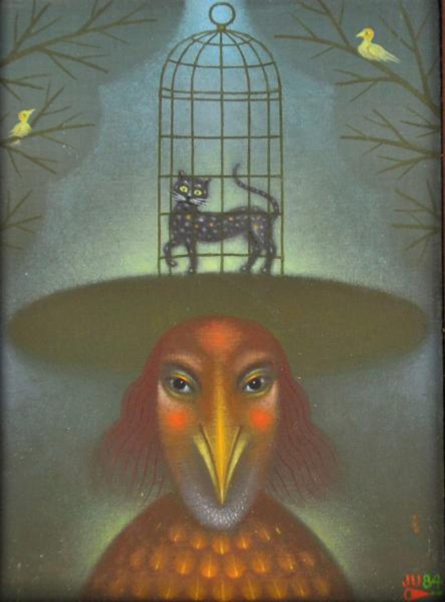 ULRICH Jindrich (1950 Prag) "Frau mit Hut" und " Vogel mit Katze im Käfig als Hut" 2 - Image 2 of 6