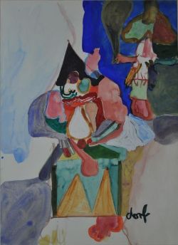 DÖRFLINGER Johannes (1941 Konstanz) "Abstrakte Komposition", polychrome Darstellung, Aquarell auf