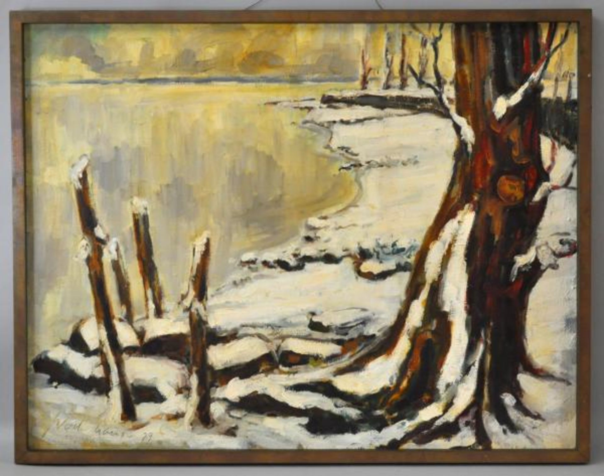 NIEDERHAUSER Hans (1930 Eschenz) "Winter am See", in stimmungsvollem Licht, schneebedecktes - Bild 2 aus 4