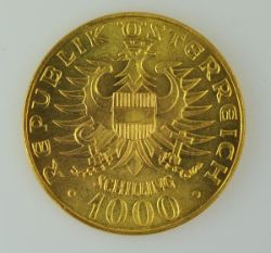 GOLDMÜNZE 1000 Schilling, Österreich, 13,5g,