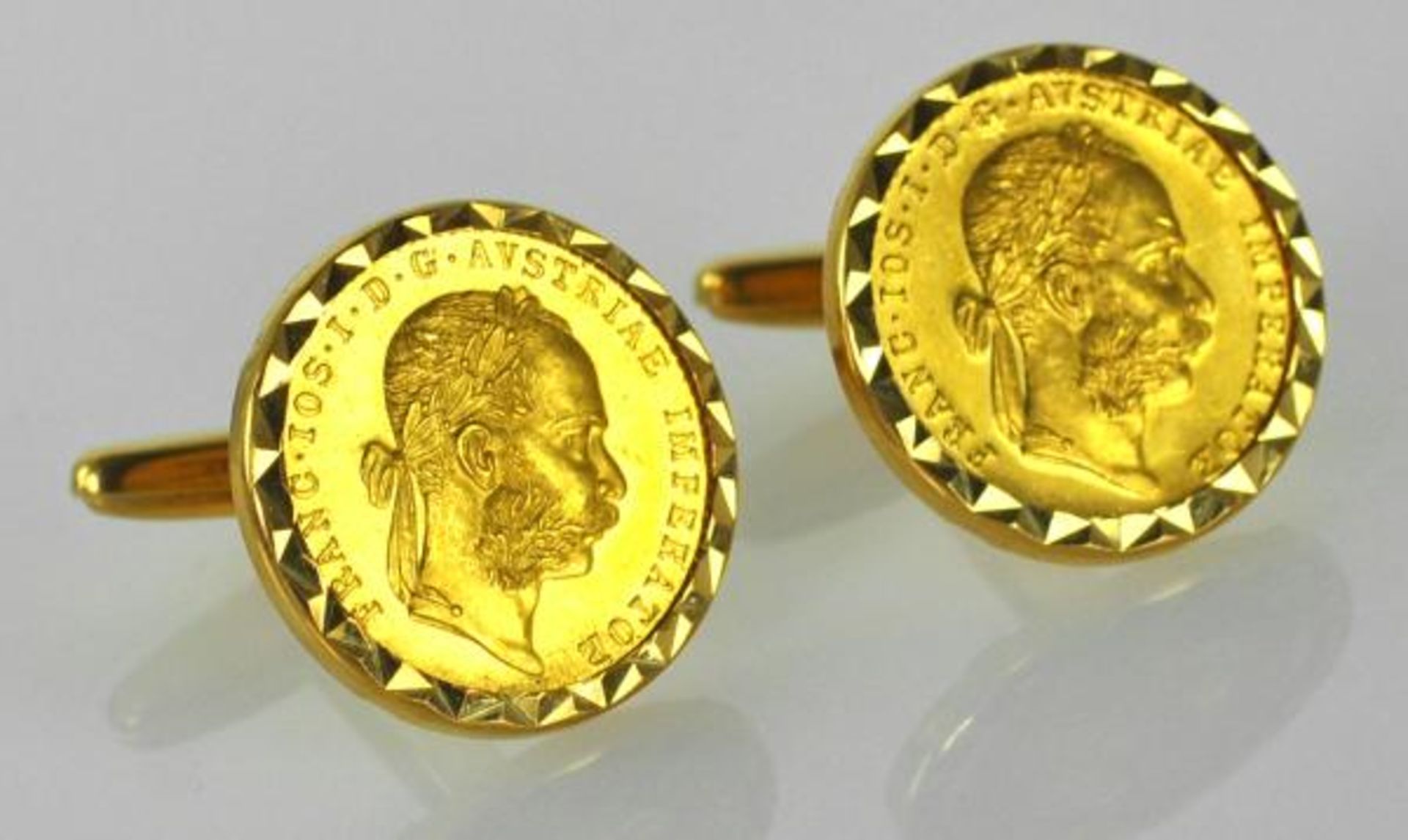 PAAR MANSCHETTENKNÖPFE 2 Goldmünzen mit Franz Josef II von Österreich in Goldfassung 18ct, gesamt - Bild 2 aus 2