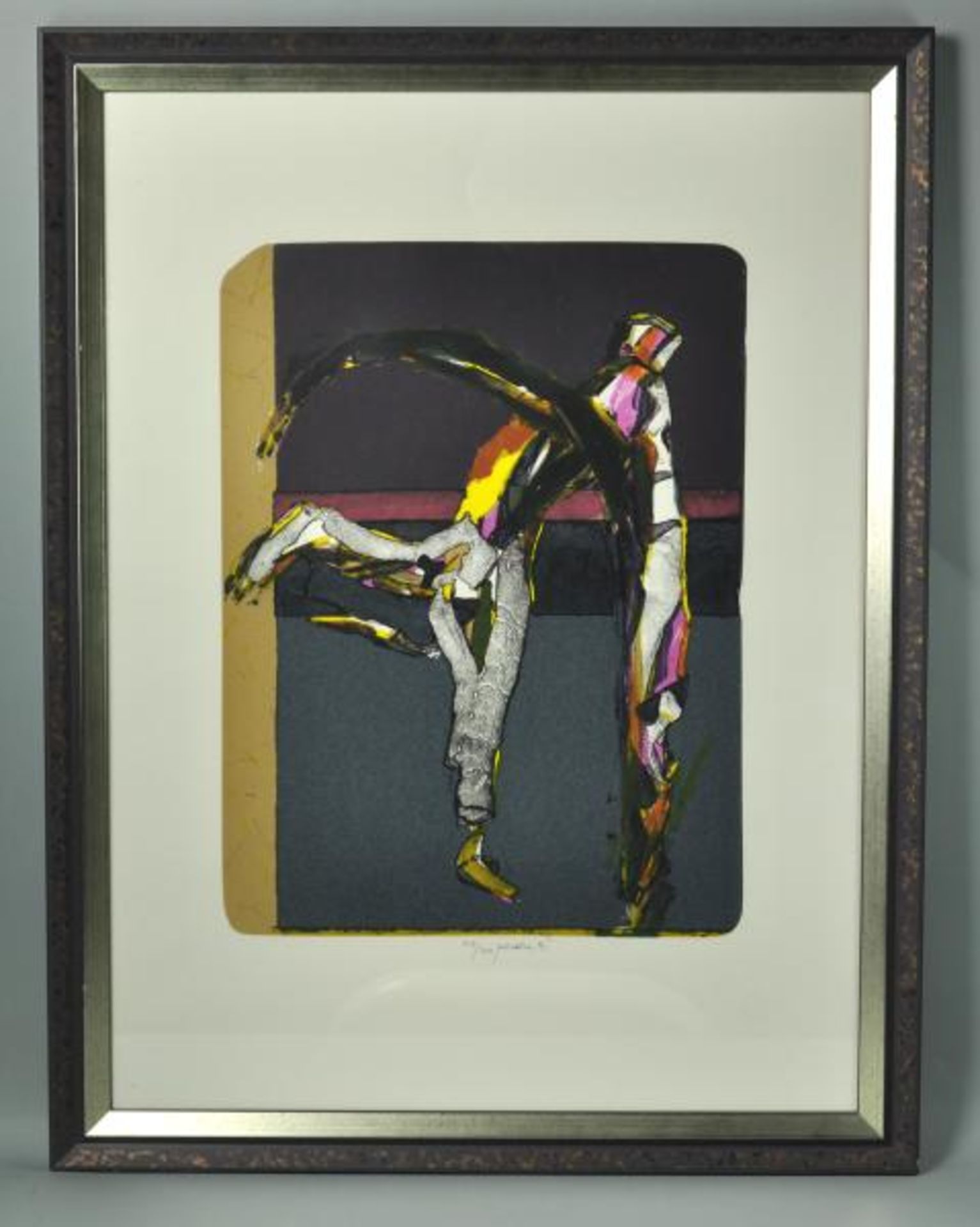 ROUCKA Pavel (1942 Prag) "Zwei Figuren" in Bewegung, Farbserigraphie, mittig signiert, 95 datiert, - Bild 2 aus 3