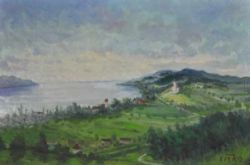 LISKA Karel(1914 Poltawa - 1987 Meersburg) "Überlinger See", Ansicht von einer Anhöhe auf das