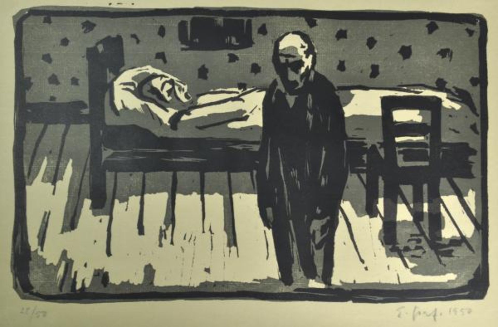 GRAF Ernst (1909 Bern - 1988 Ermatingen) drei Holzschnitte, "Mann vor Bett stehend": Ex. 28/50, - Bild 4 aus 9
