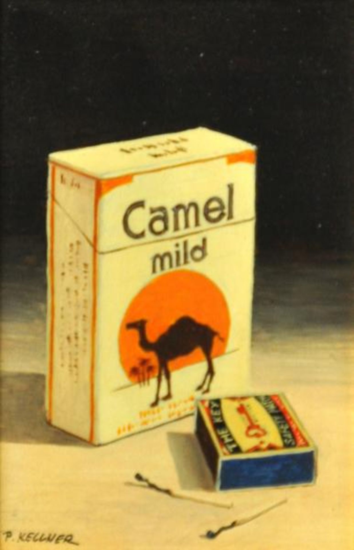 KELLNER Karel (Tschechien 2.Hälfte 20.Jh.) "Camel" Zigaretten , 2 Miniaturgemälde, Öl auf Holz, - Bild 2 aus 5