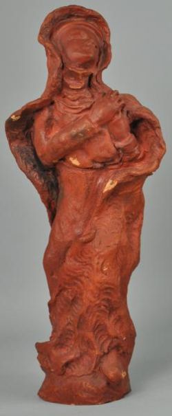 SCHMERZHAFTE MADONNA stehende Tonfigur, wohl Arbeit von B. Spitzmüller, l. besch. H 36cm