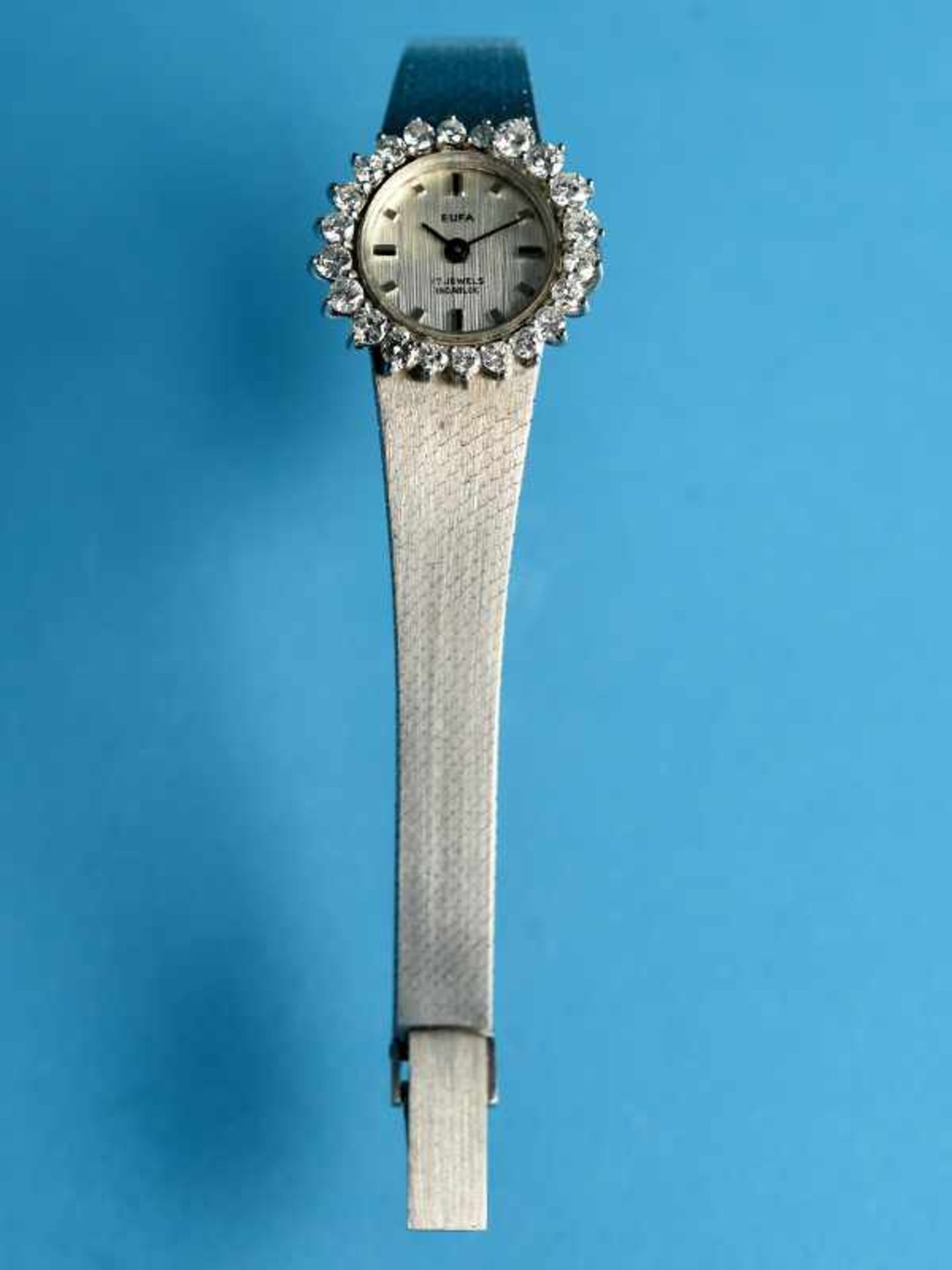 Damenarmbanduhr mit 22 Brillanten, zusammen ca. 1,45 ct, bezeichnet EUFA aus den 70- er Jahren 585/- - Bild 5 aus 5