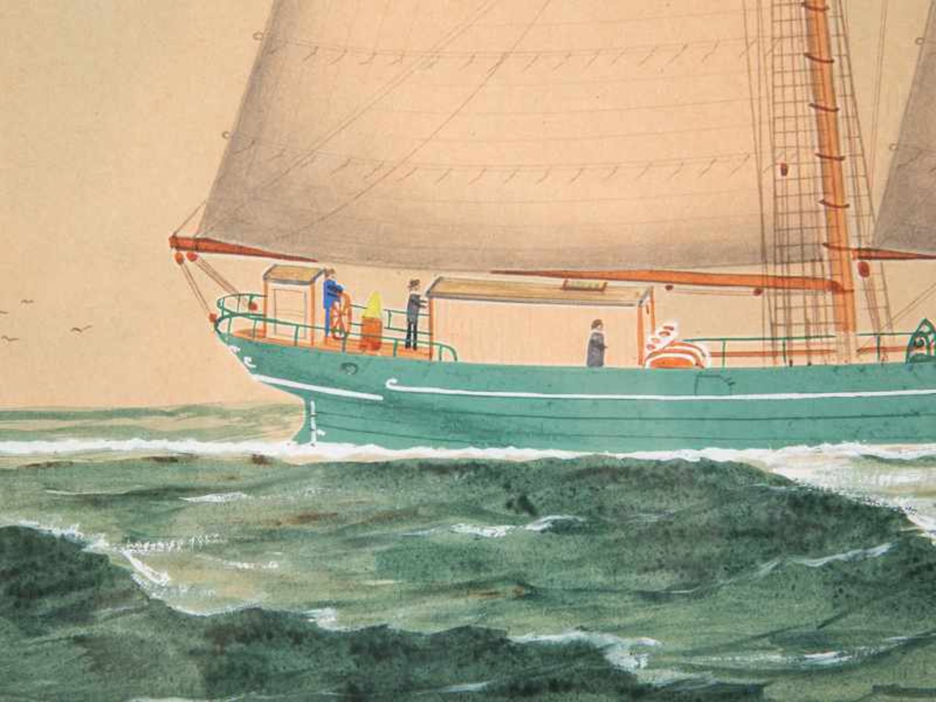 Chappell, Reuben (1870 - 1940), zugeschrieben. Schiffsportrait/Kapitänsbild der Schoneryacht "Henny" - Bild 4 aus 9