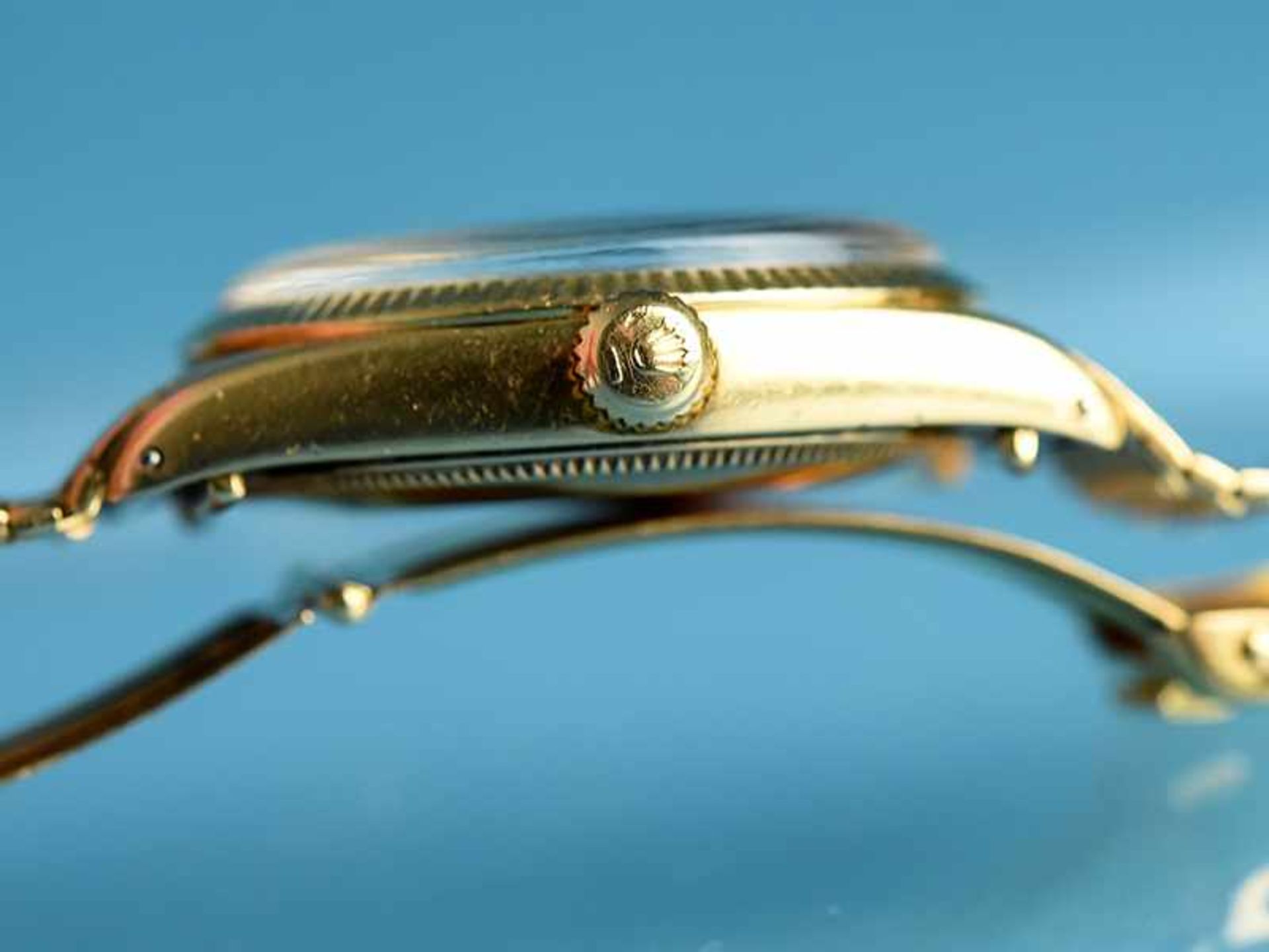 Herrenarmbanduhr "Oyster Perpetual", mit goldenem Armband und originaler Faltschließe von Rolex, - Bild 6 aus 12