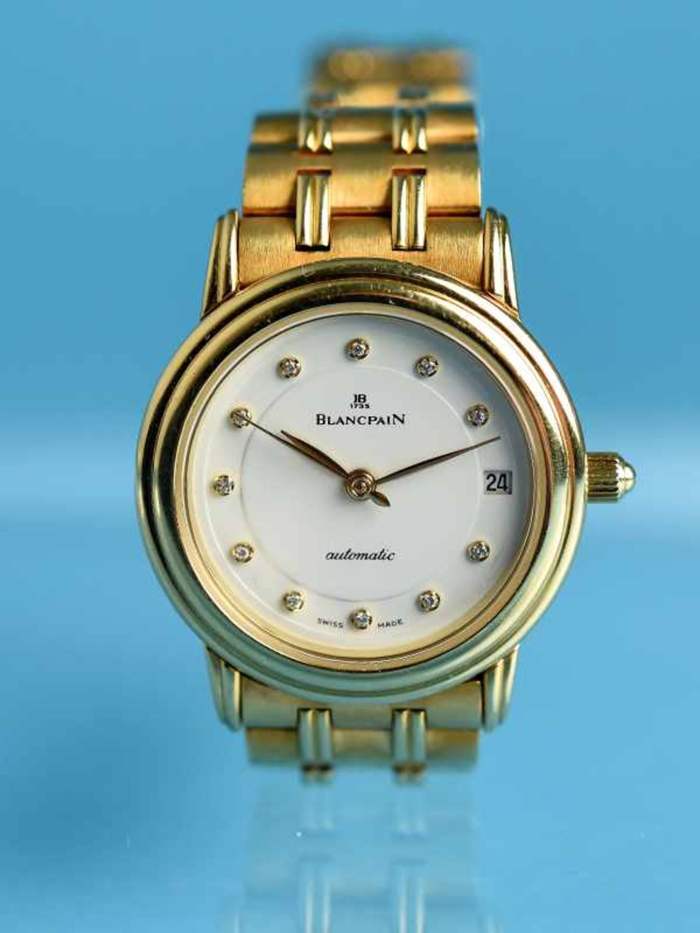 Damenarmbanduhr, Modell "Villeret Lady" mit 12 kleinen Diamanten, von Blancpain, 20. Jh. 750/-