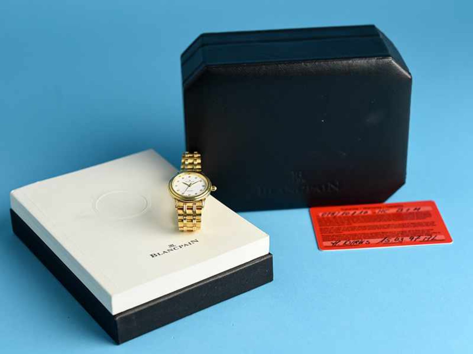 Damenarmbanduhr, Modell "Villeret Lady" mit 12 kleinen Diamanten, von Blancpain, 20. Jh. 750/- - Bild 2 aus 7