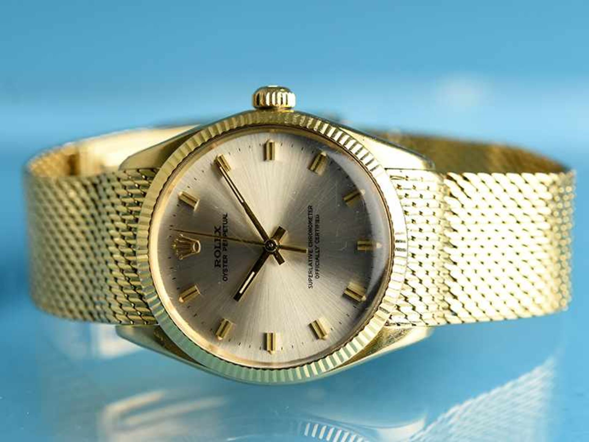 Herrenarmbanduhr "Oyster Perpetual", mit goldenem Armband und originaler Faltschließe von Rolex, - Bild 8 aus 12