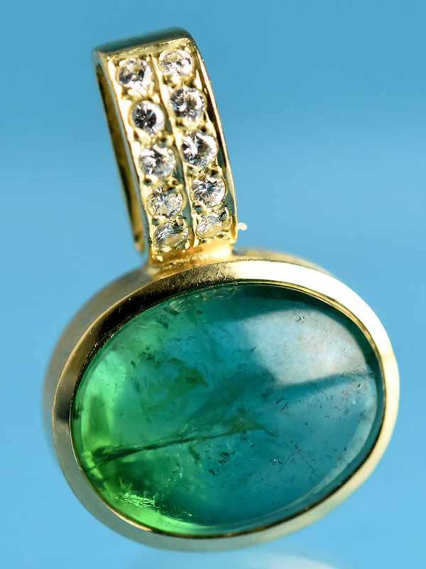 Ring und Anhänger mit grünem Turmalin-Cabochons und kleinen Diamanten, Goldschmiedewerkstatt H.C. - Image 3 of 5
