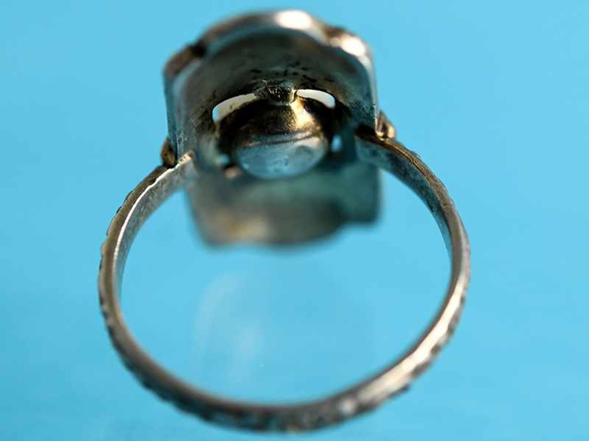 Ring mit Perle, Markasiten und schwarzem Emaille, Theodor Fahrner, Art Deco 935/- Silber mit Reste - Bild 3 aus 4