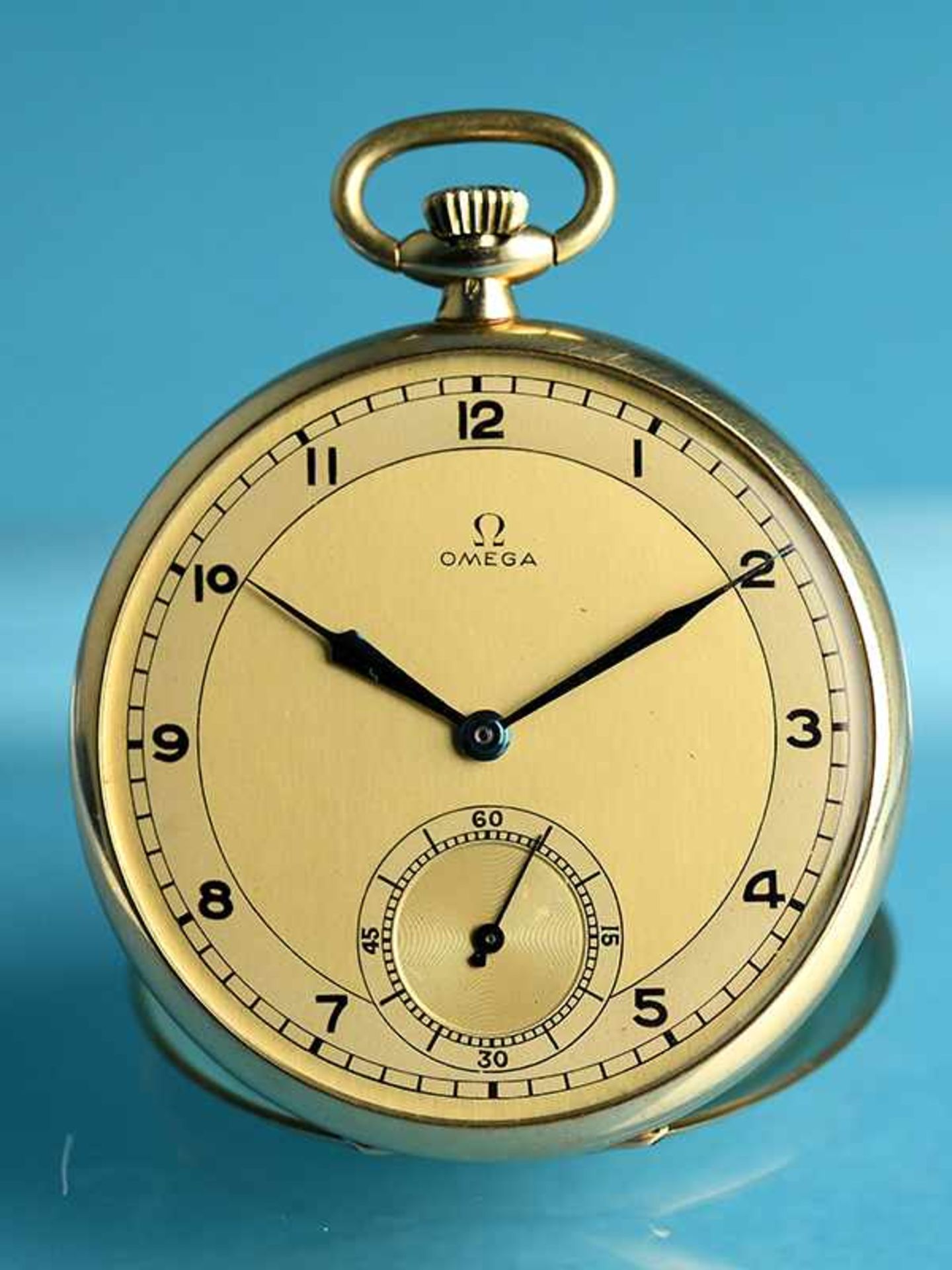 Taschenuhr, bezeichnet Omega, Anfang 20. Jh. 585/- Gelbgold. Gesamtgewicht ca. 54,2 g.