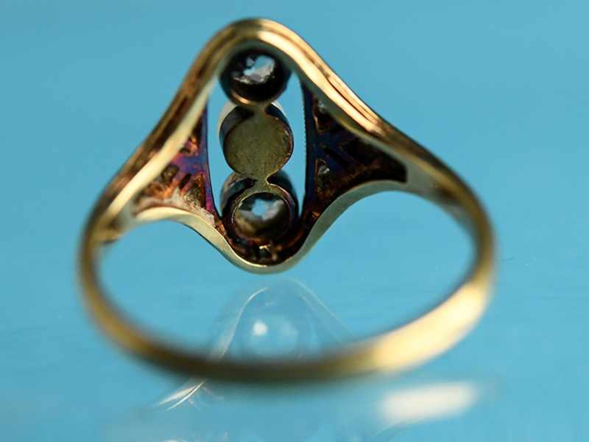 Ring mit Orientperle und 2 Altschliff-Diamanten, zusammen ca. 0,2 ct, Art Déco 585/- Gelbgold und - Image 3 of 5