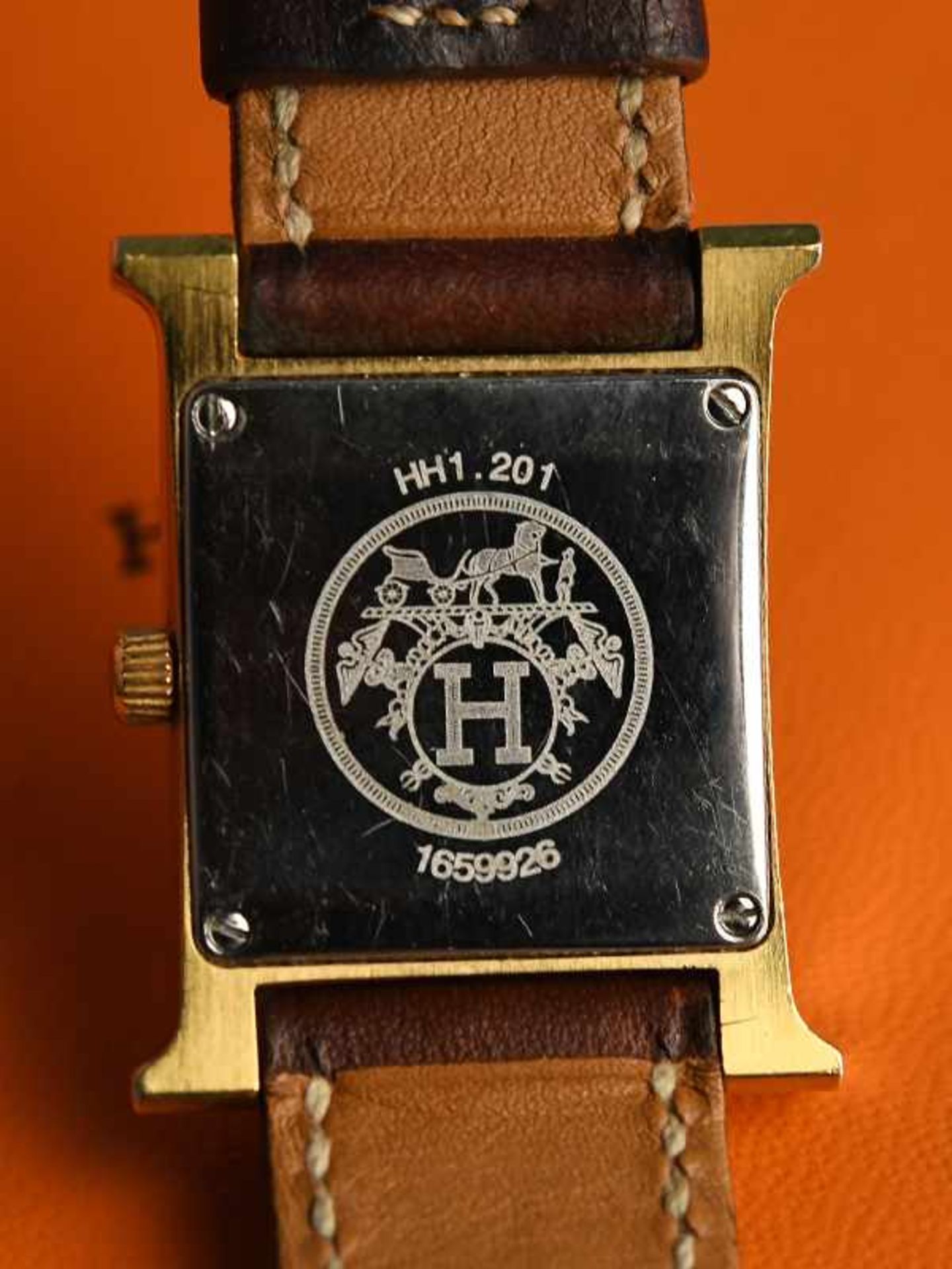Damenarmbanduhr " Hermès, Heure H" in Origianlbox und Papiere, 20. Jh. Gehäuse aus vergoldetem - Bild 3 aus 4