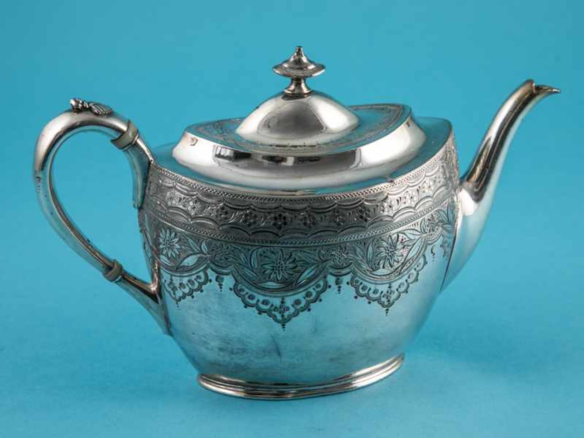 Spät-Victorianische Teekanne, James Dixon & Sons, Sheffield, England, Ende 19. Jh. Versilbert auf - Bild 5 aus 7
