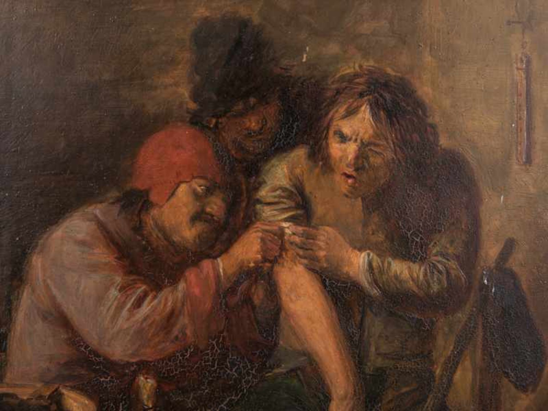 Schwarz, C. (Kopist um 1900 nach Adriaen Brouwer). Öl auf Holz, "Dorfchirurg" (auch als Allegorie " - Bild 2 aus 5