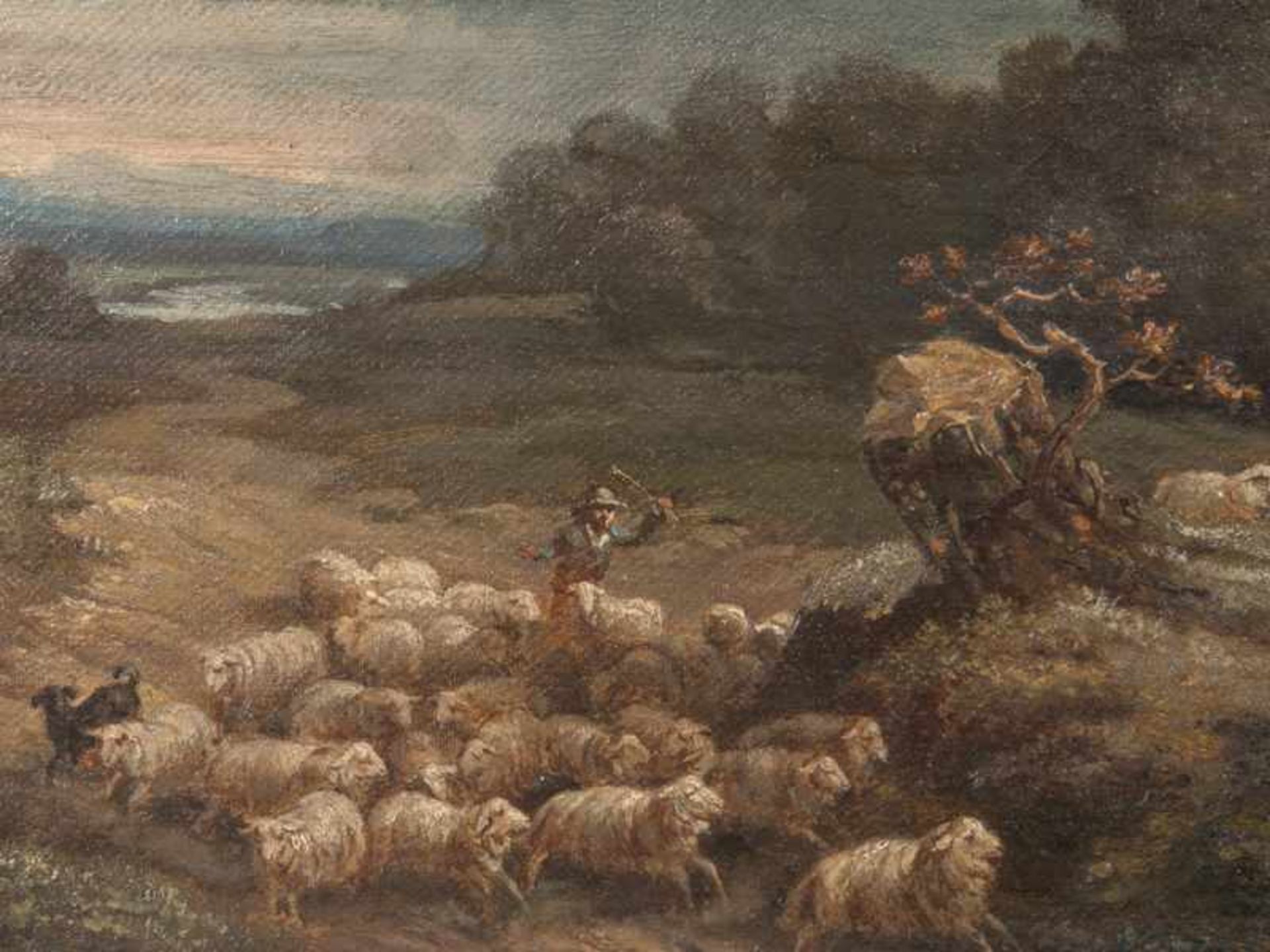 Kopist/ Monogrammist "CWE" nach Fragonard, 19. Jh. Öl auf Leinwand, "Pastorale Landschaft", 1888; - Bild 2 aus 5