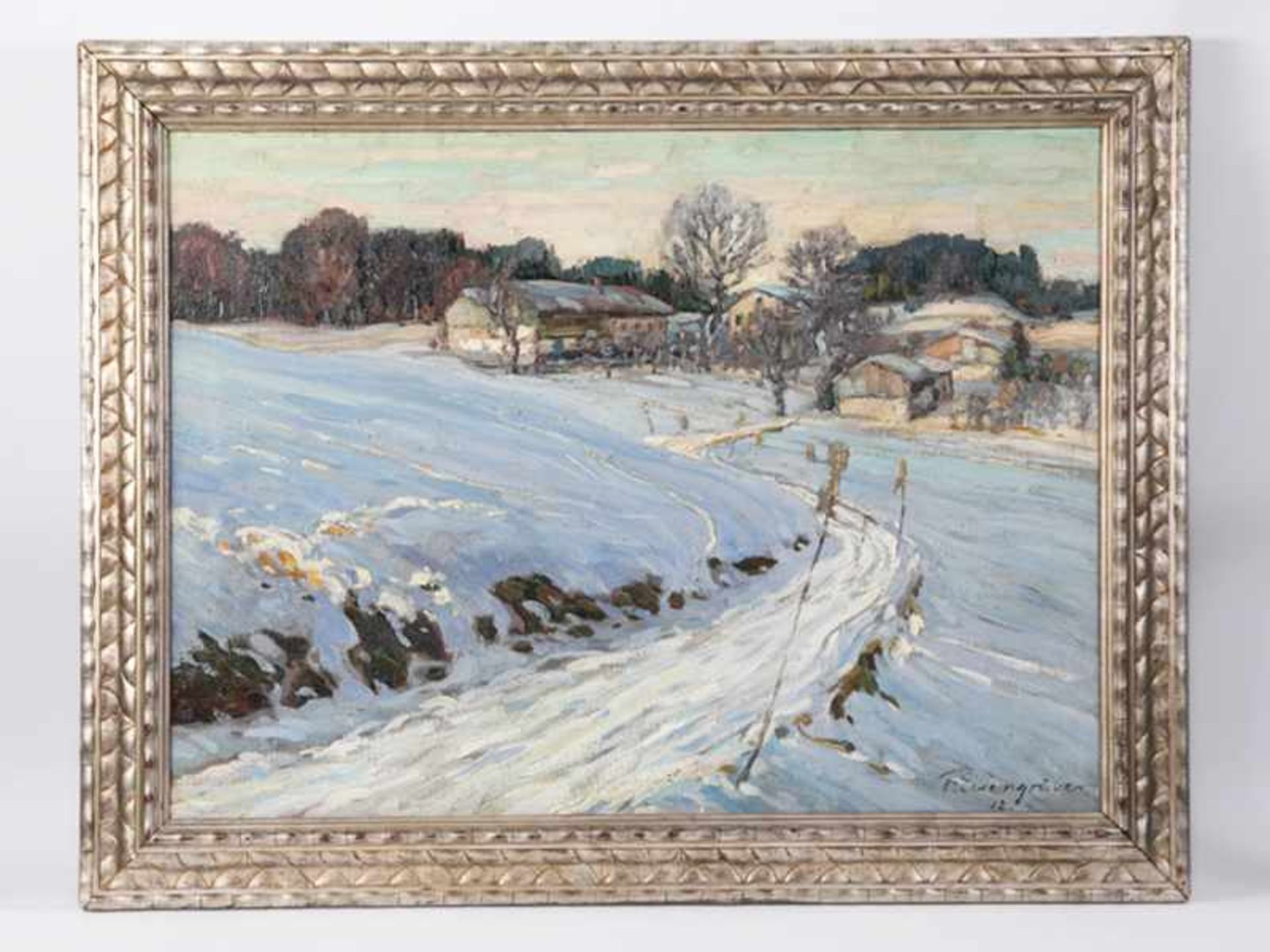 Eisengräber, Felix (1874 - 1940). Öl auf Leinwand, "Sonniger Wintertag", 1912; in pastoser Malerei