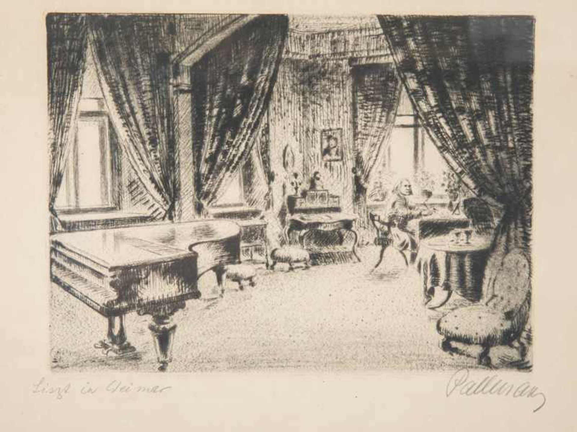 Pallmann, Kurt (1886 - 1952). Radierung, "Liszt in Weimar"; Interieurszene aus dem Weimarer Haus des - Image 2 of 5