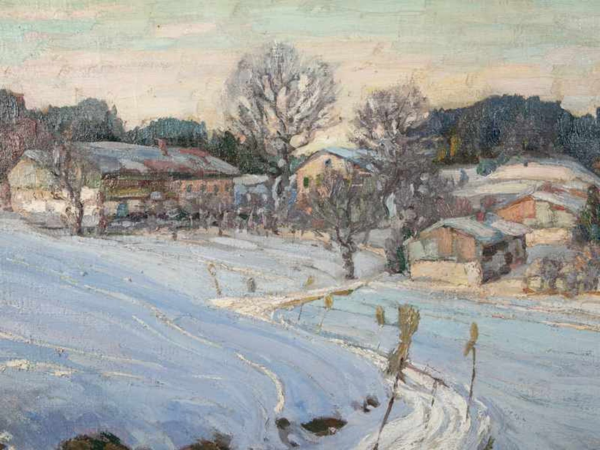 Eisengräber, Felix (1874 - 1940). Öl auf Leinwand, "Sonniger Wintertag", 1912; in pastoser Malerei - Bild 2 aus 10