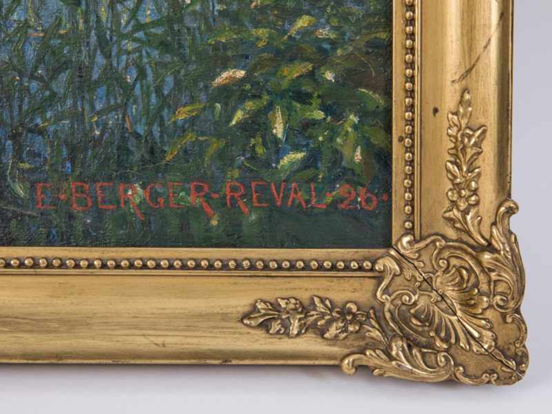Berger-Reval, E. (Maler des 19./ 20. Jh.). Öl auf Leinwand; Seeufer in Masuren mit weißem - Bild 3 aus 4
