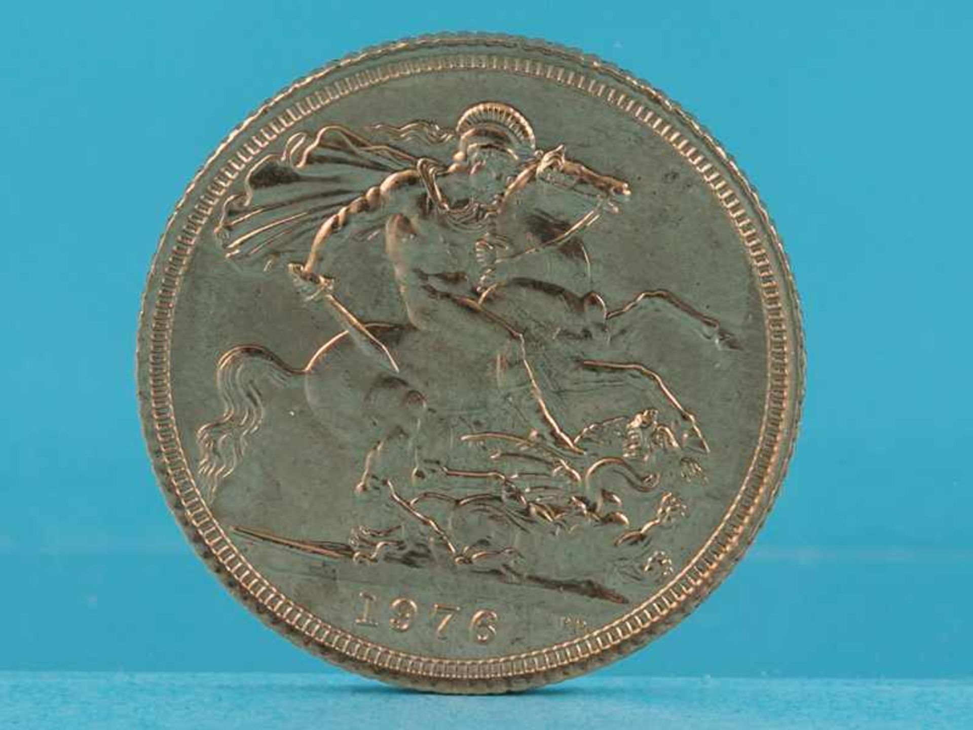 Goldmünze "1 Sovereign" (1-Pound), Großbritannien, 1976. 917/-Gold, Gewicht ca. 7,98 g ( - Bild 2 aus 2