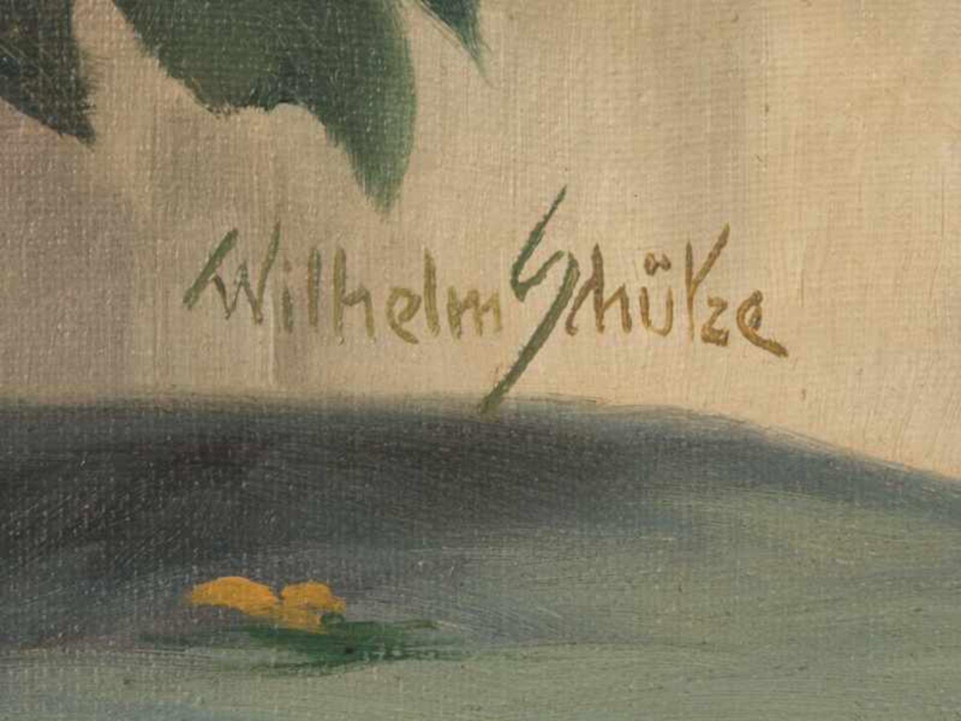 Schütze, Wilhelm (1840 - 1898). Öl auf Leinwand, Blumenstilleben; vor einem effektvoll halb - Image 3 of 5