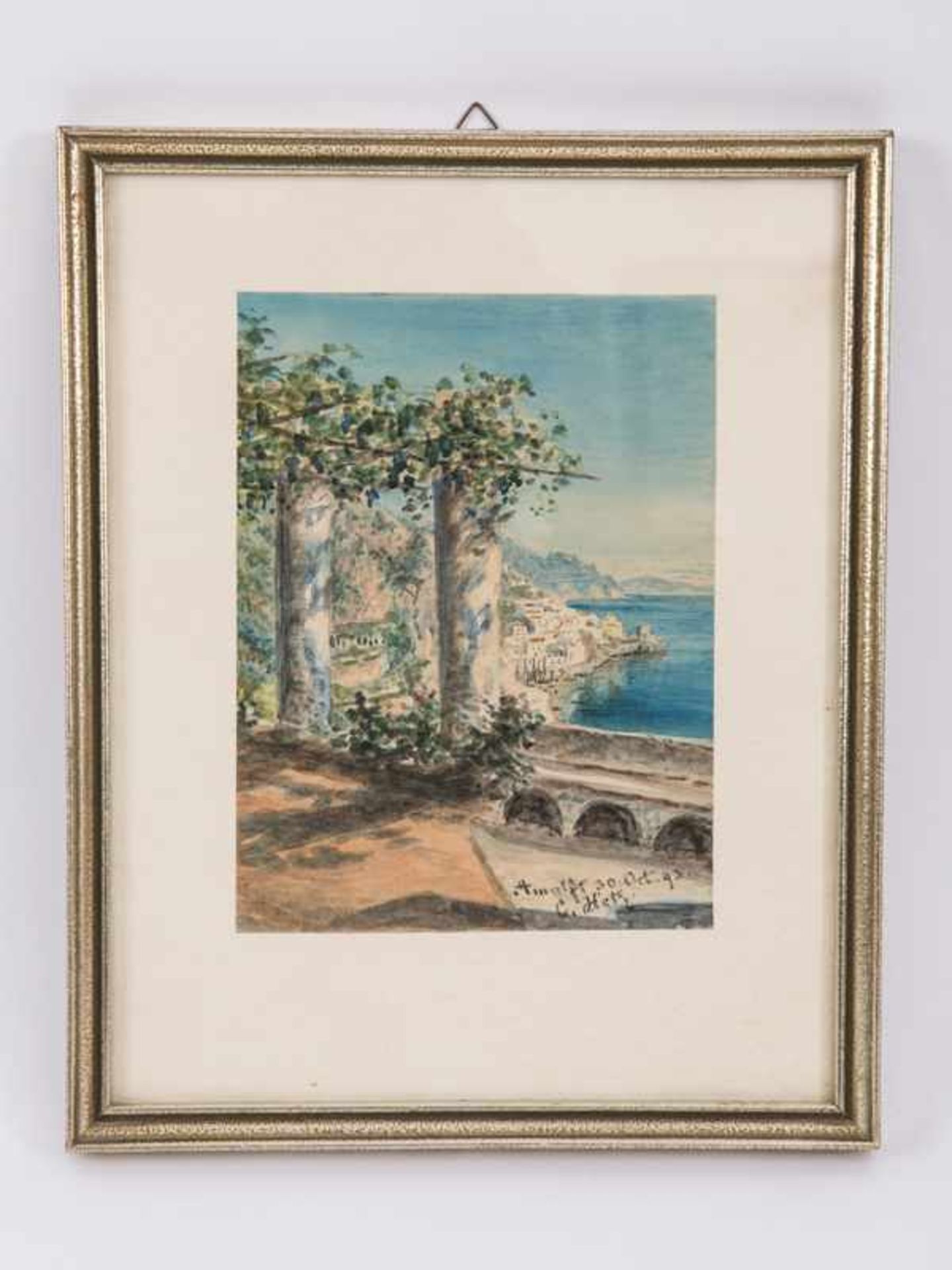 Hetz, Johann Karl (Carl) (1828 - 1899) zugeschrieben. Aquarell; "Amalfi" 1893; südlich-mediterrane