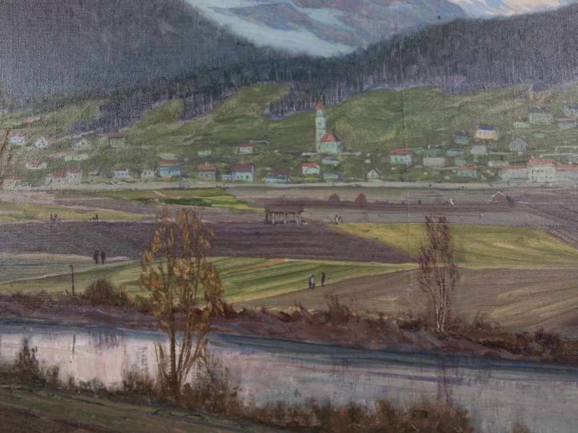 Kircher, Alexander (1867 - 1939). Öl auf Leinwand, "Mittenwald mit Wetterstein". Alpines - Bild 5 aus 12