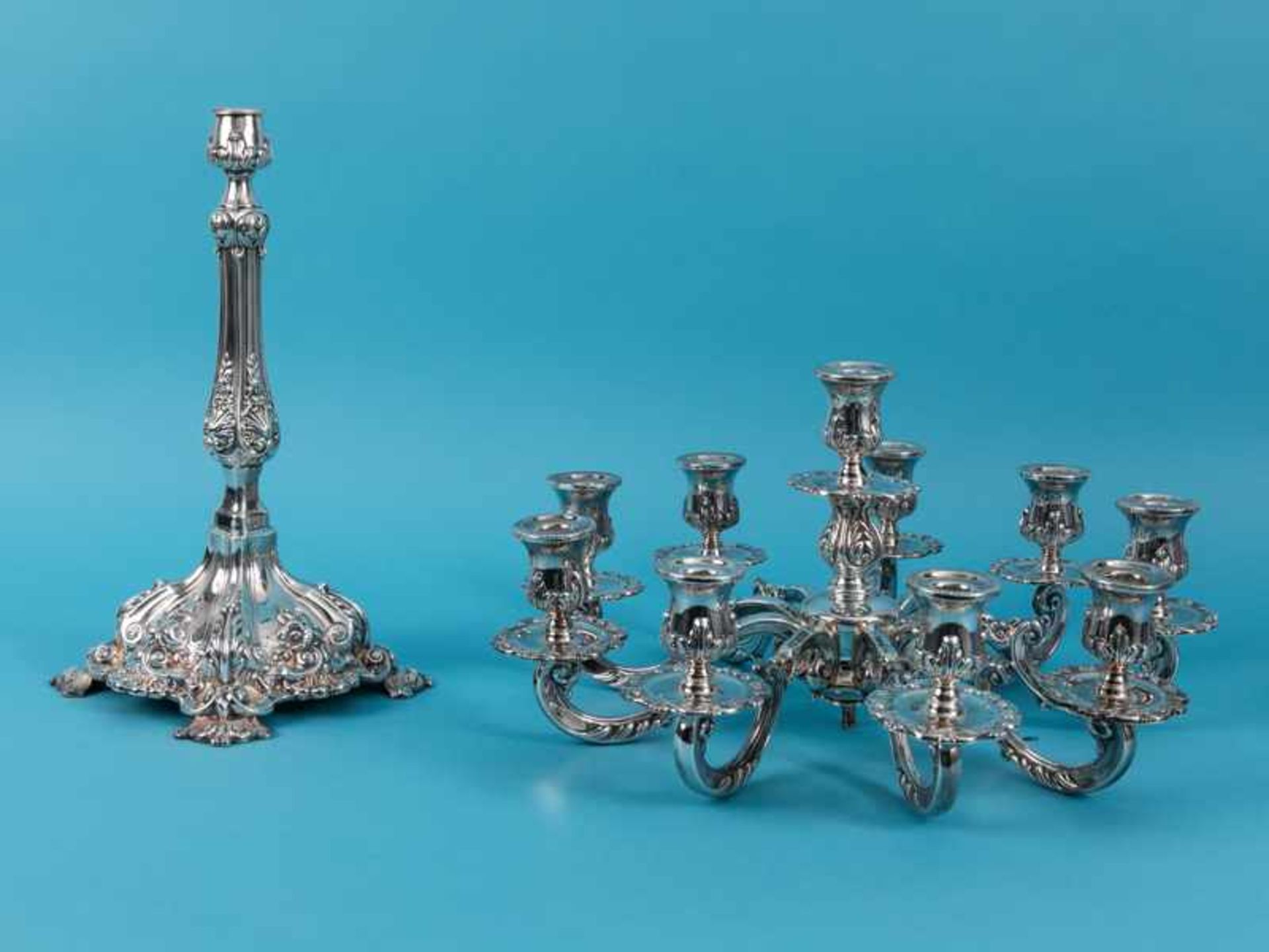 Große, 10-flammige Prunk-Girandole, gemarkt "Masoret", 20. Jh. 925/-Silber, ca. 2495 g. Auf - Image 7 of 12