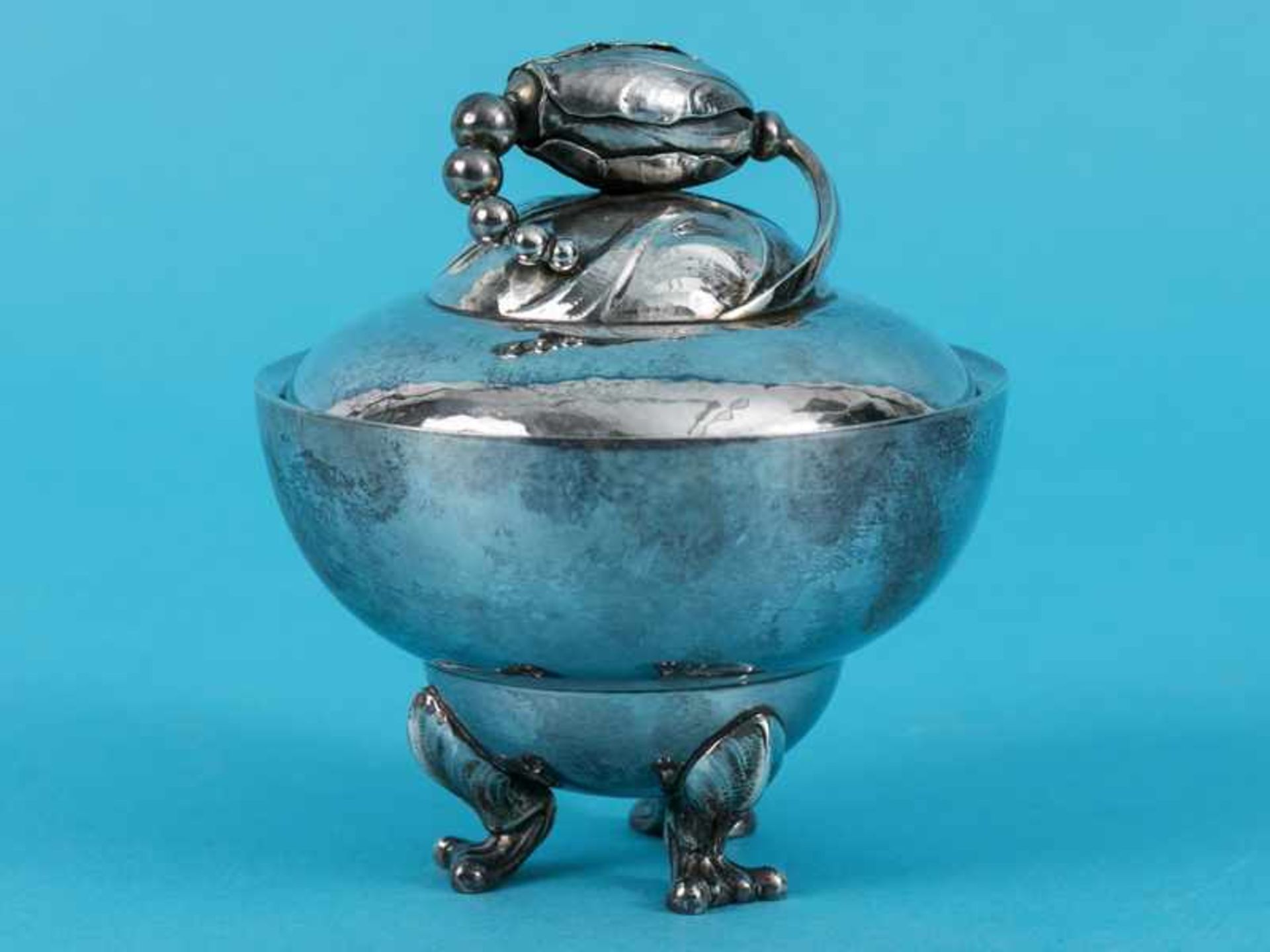 Zuckerdose "Magnolie", Georg Jensen & Wendel, Dänemark 1945 - 1951. 925/-Silber, Gesamtgewicht ca.