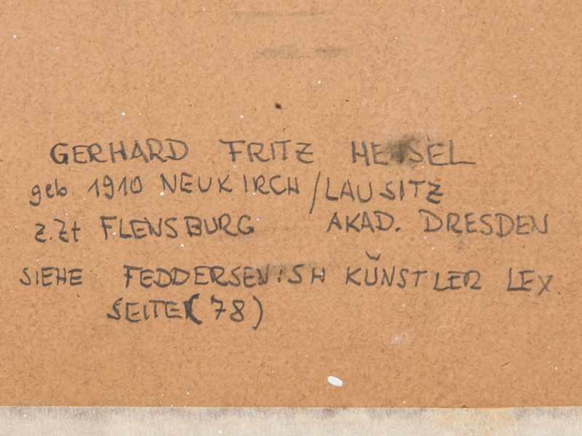 Hensel, Gerhard Fritz (1910 - 1986). Farbig aquarellierte Kohlezeichnung, "Im Flensburger Hafen", - Bild 11 aus 14