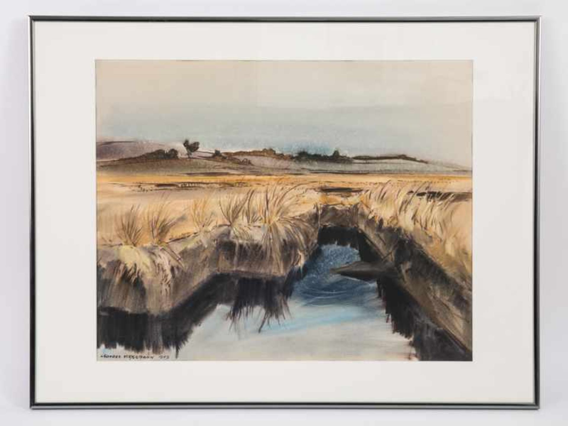 Vespermann, Leonore (1900 - 1974). Aquarell; "Schleswig-Holsteinische Moorlandschaft", 1947; unten