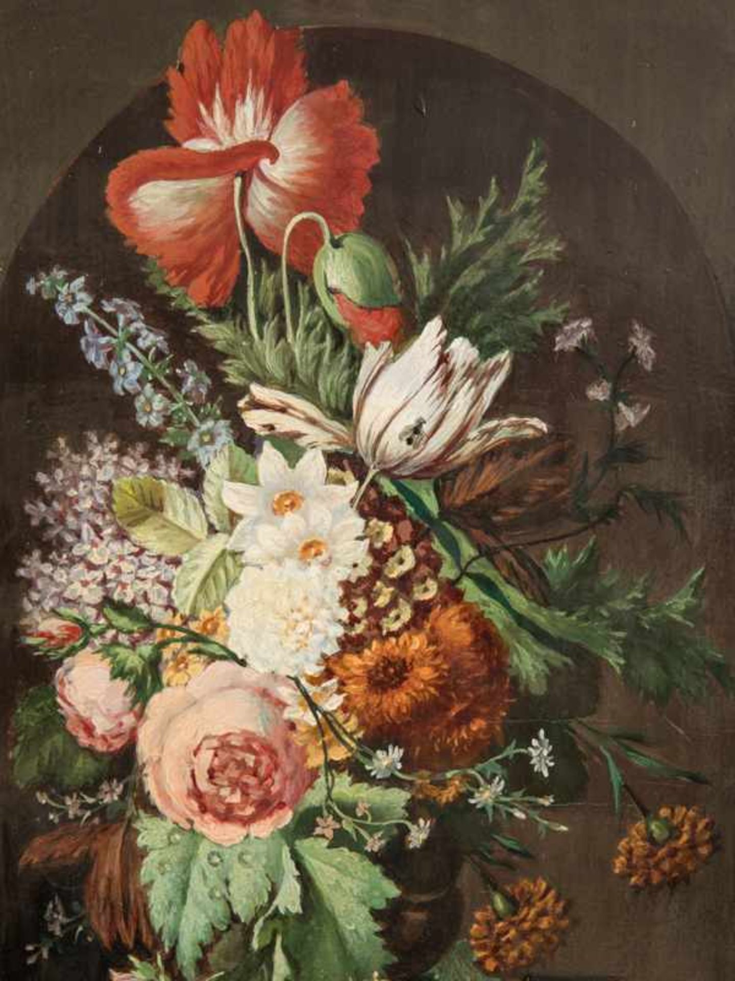 Rohde, Nathalia (dänische Künstlerin des 19. Jh.). Öl auf Holz, "Blumenstilleben in rundbogiger - Bild 4 aus 10