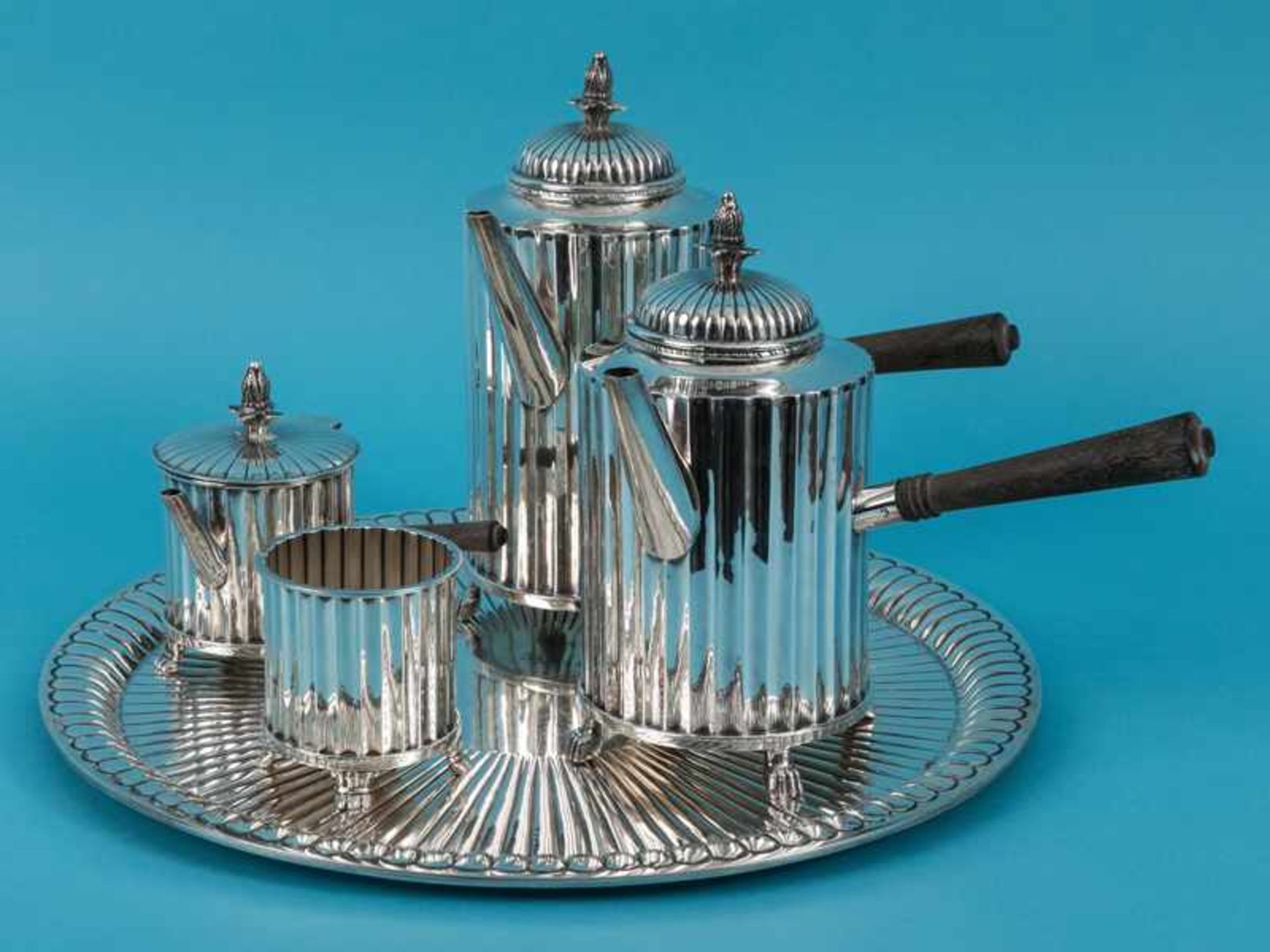 5-tlg. Kaffee-/ Tee-Set im Art Déco-Stil, José Marmolejos/ Mexico-City, 20. Jh. 925/-Silber mit