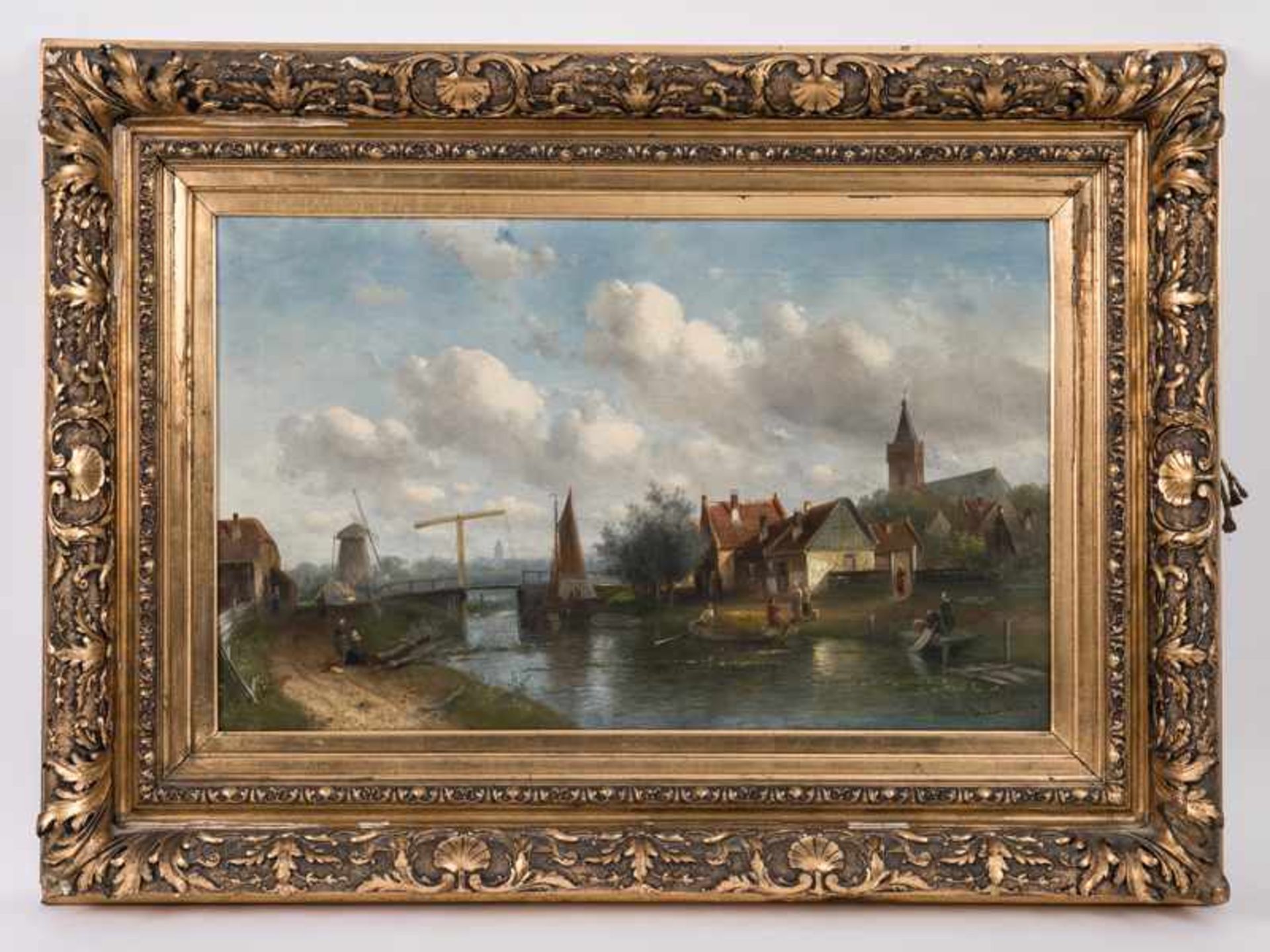 Leickert, Charles (1816 - 1907). Öl auf Leinwand, Niederländische Landschaftsszene mit Kanal, - Bild 2 aus 10