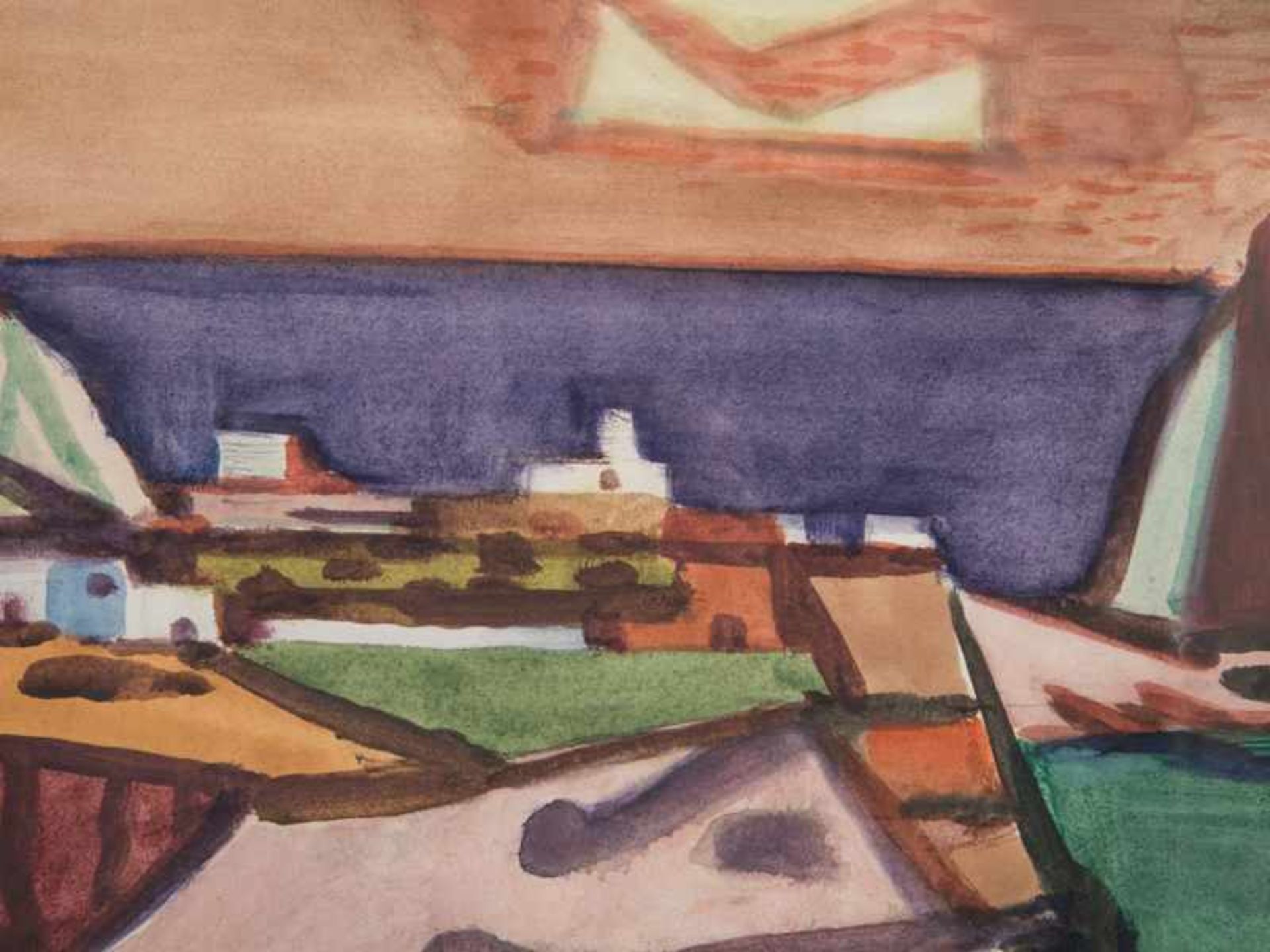 Lichte, Harm (1900 - 1957). Aquarell, "Insellandschaft", 1957. Geometrisch abstrahierte, farbige - Bild 4 aus 10