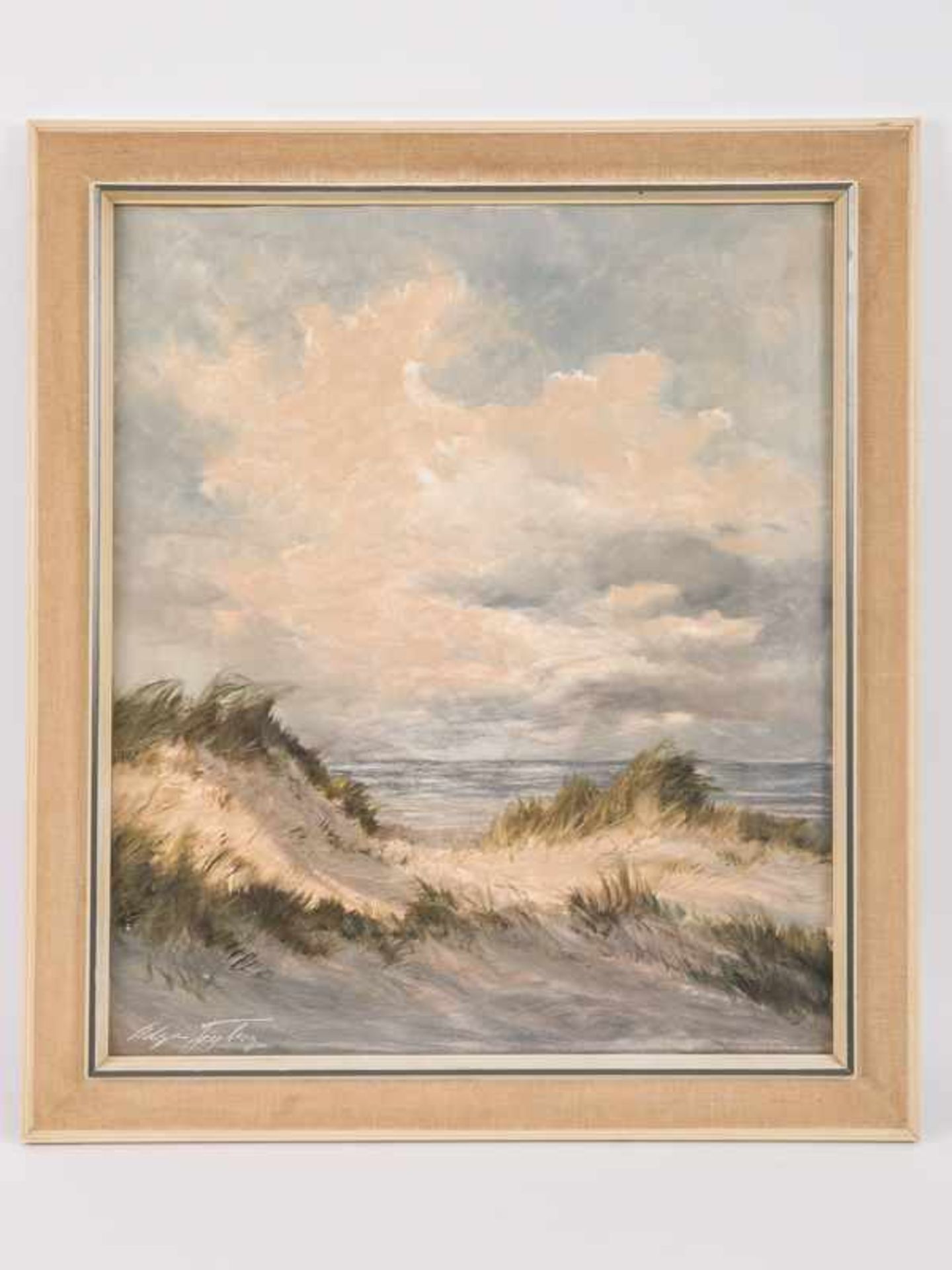 Freyberg, Edgar (* 1927). Öl auf Leinwand, "Dünenlandschaft". Unter einem malerischen Wolkenhimmel - Bild 2 aus 8