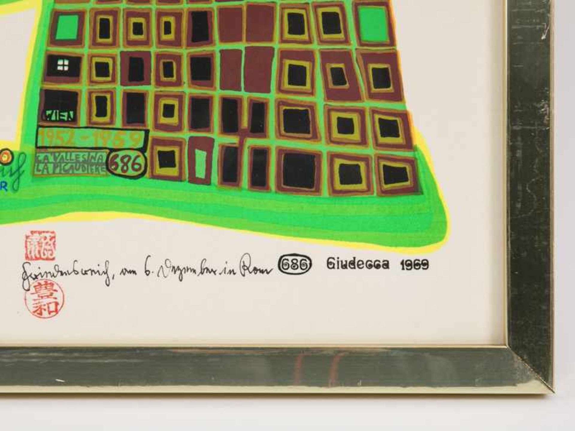 Hundertwasser, Friedensreich (1928 - 2000). Farbserigraphie mit Metallprägungen auf Velin, "Good - Bild 6 aus 14