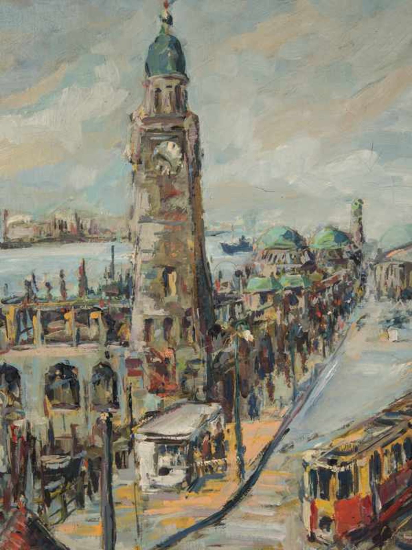 Schoett, Harry (Hamburger Maler des 20. Jh.). Öl auf Leinwand, "Die Hamburger Landungsbrücken". In - Bild 5 aus 10