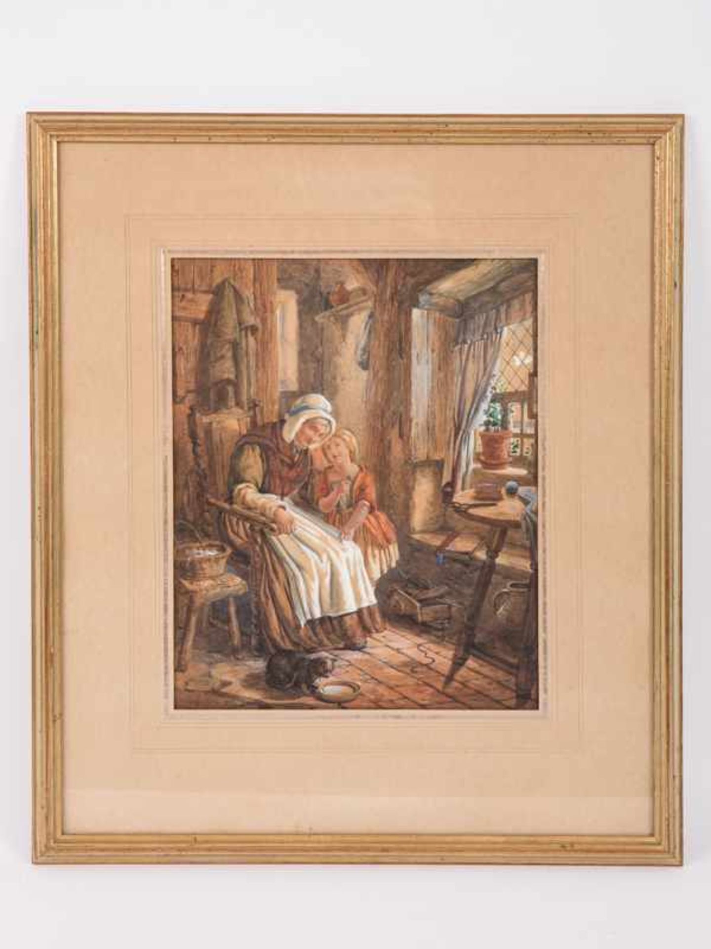 Hardy, David (tätig ca. 1835 - 1870). Farbaquarell mit Weißhöhungen, "Bauernstuben-Interieur mit